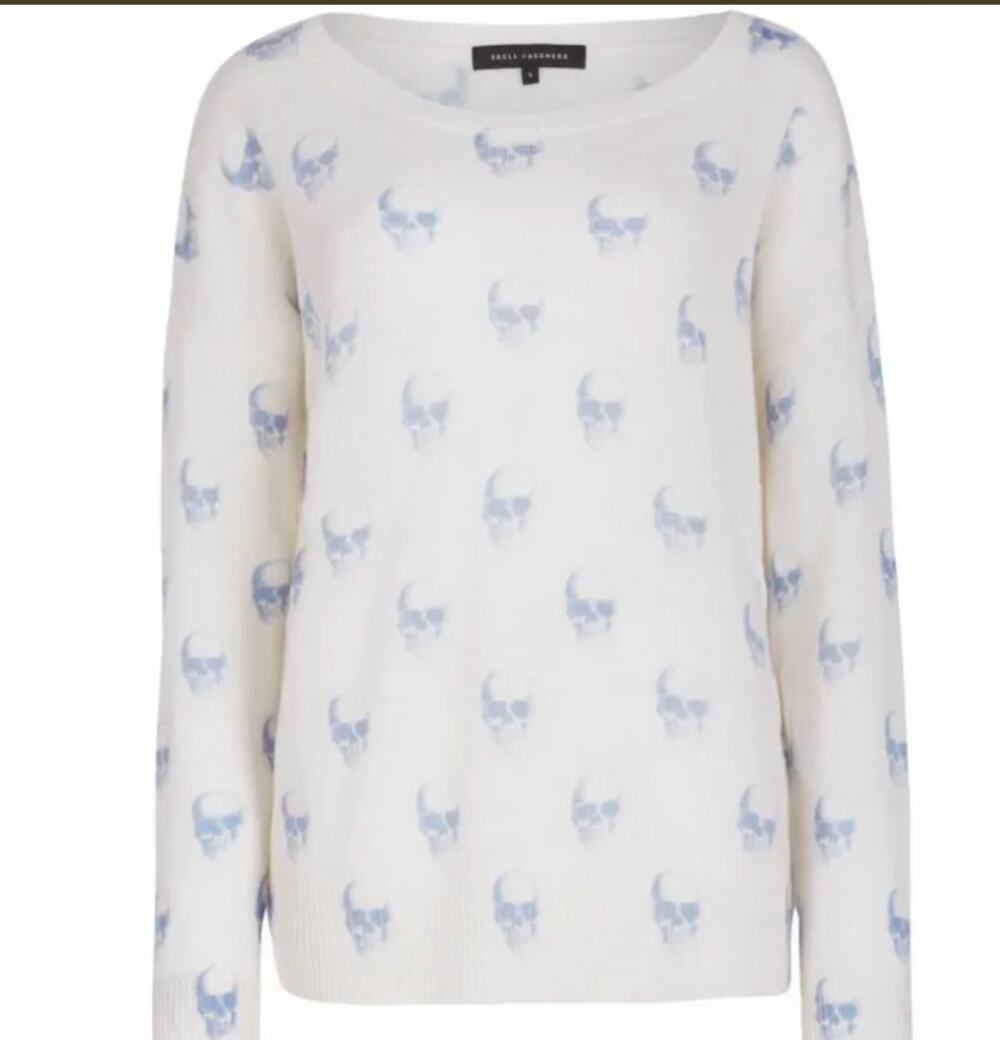 Jack Skull 100% Cashmere Sweater โ Ivory & Blue